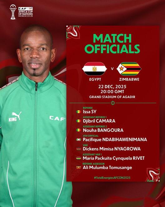 كاف يعلن طاقم حكام مباراة مصر وزيمبابوي اليوم في أمم إفريقيا 2025