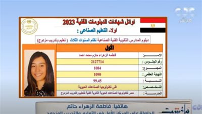 الأولى على الدبلومات الفنية: نفسي أقابل الرئيس السيسي.. وحلمي دخول كلية العلوم بجامعة عين شمس