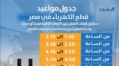 جدول مواعيد قطع الكهرباء في مصر (انفوجراف)