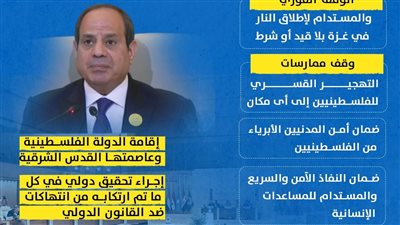 من قلب القمة العربية الإسلامية.. مطالب السيسي لحل القضية الفلسطينية (انفوجراف)