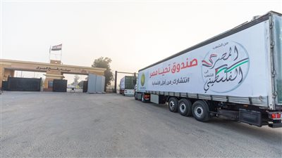 وصول قافلة المساعدات الإنسانية التابعة لصندوق تحيا مصر إلى الجانب الفلسطيني 
