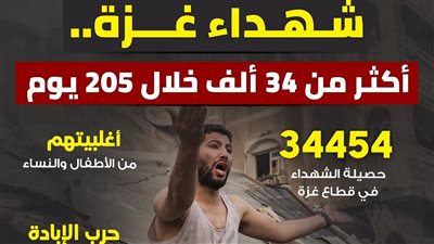 شهداء غزة.. أكثر من 34 ألف خلال 205 يوم (انفوجراف)