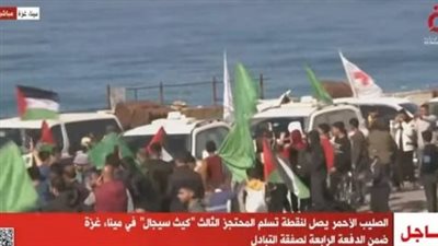 ضمن صفقة التبادل.. الصليب الأحمر يصل لنقطة تسلم المحتجز الثالث فى ميناء غزة 