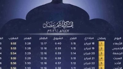 تفاصيل مواقيت الصلاة والسمات الزمنية في إمساكية رمضان 2026