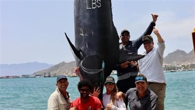  ثلاثة صيادين من جنوب إفريقيا يصارعون سمكة بلو مارلين العملاقة